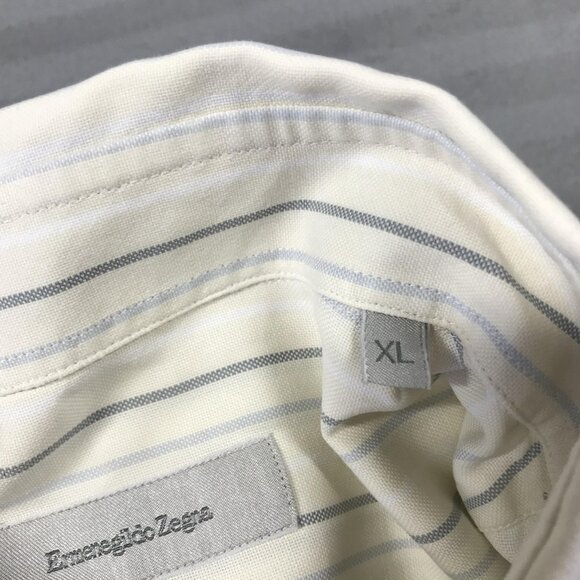 Ermenegildo Zegna Shirt Mens XL White Blue Stripe Long Sleeve Button Up Dress - Picture 3 of 11